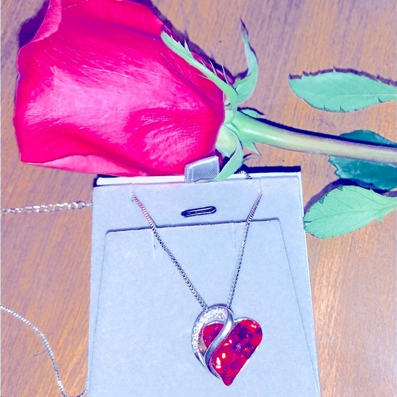 NWT Beautiful Ruby Red heart ♥️ with lab created Diamonds Necklace. - Picture 9 of 11